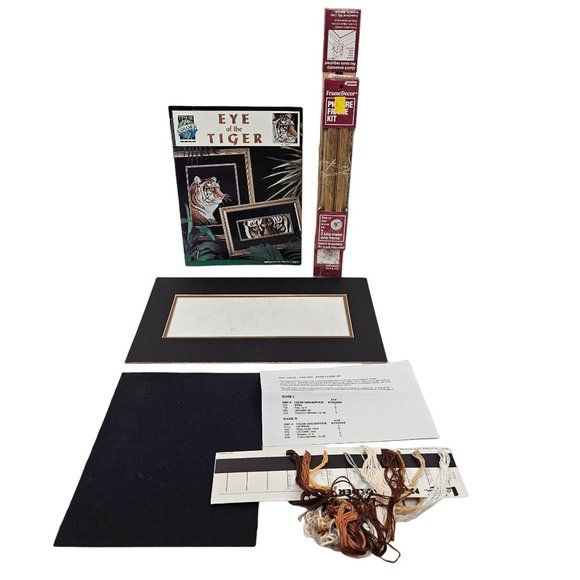 True Colors Eye Of The Tiger Cross Stitch Craft Picture Frame Kit 9in BCL-10076 - Picture 1 of 9
